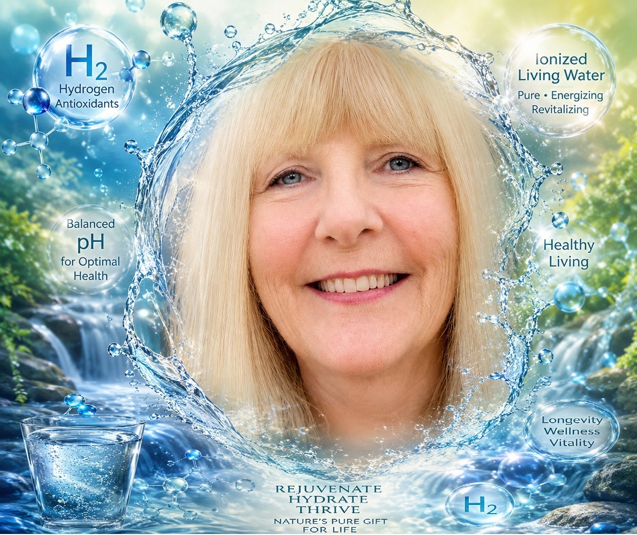 Cathie in artistic rendition of benefits of ionized water